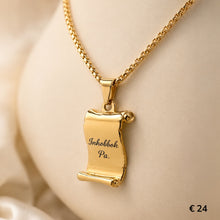 Load image into Gallery viewer, Stainless Steel 316L 18ct Gold Plated Engraved Inhobbok Pa Scroll Pendant with Necklace