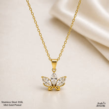 Load image into Gallery viewer, 18ct Gold Plated Stainless Steel 316L Lotus Glow Set Hypoallergenic Earrings Matching Pendant and Necklace