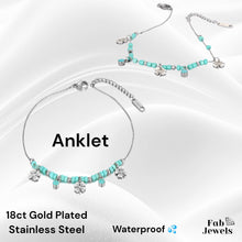 Load image into Gallery viewer, Anklet Ankle Chain Stainless Steel Waterproof Turquoise Beads Clover Charms