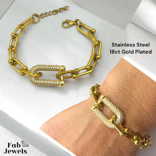 18ct Yellow Gold Plated S/Steel Stylish Bracelet with Cubic Zirconia