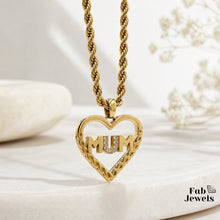 Load image into Gallery viewer, 18ct Gold Plated on Stainless Steel Mum Pendant Necklace with Inlaid Sparkling Cubic Zirconia