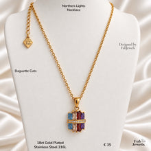 Load image into Gallery viewer, Highest Quality Gold Plated on Stainless Steel Multi Coloured Set Ring Necklace Pendant Inlaid Baguette Cut Cubic Zirconia Northern Lights Collection