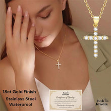 Load image into Gallery viewer, 18ct Gold Plated Cross Pendant with Cubic Zirconia Stainless Steel Necklace