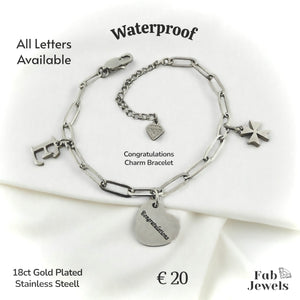 Stainless Steel Gold Plated Personalised Congratulations  Initial Maltese Cross  Charm Bracelet