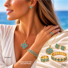 Load image into Gallery viewer, 18ct Gold Plated Stainless Steel 316L Maltese Cross Maduma Tile Set Pendant Necklace Stud Earrings Ring Matching Bangle