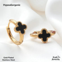 Load image into Gallery viewer, Gold Plated Stainless Steel Hypoallergenic Hoop Loop Earrings with Clover Flower