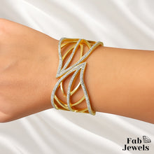 Load image into Gallery viewer, Stainless Steel 18ct Yellow Gold Plated Chunky Bangle with Sparkling Cubic Zirconia