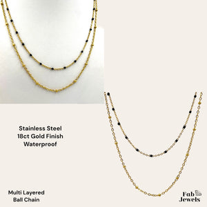 Stainless Steel Trendy Multi-Layered Plain Ball Chain Necklace with Colourful Ball Chain Necklace In Yellow Gold