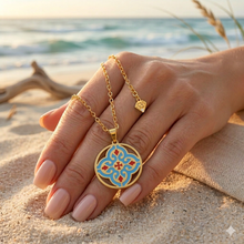Load image into Gallery viewer, Maduma Gold Plated on Stainless Steel 316L Maltese Cross Tile Pendant Including Necklace Turquoise and Red
