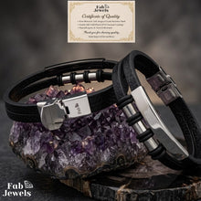 Load image into Gallery viewer, Stylish Leather Black Men’s Multi Layered Bracelet Stainless Steel Bar Gold Silver Black