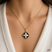 Load image into Gallery viewer, Midnight Bloom 18ct Gold Plated Stainless Steel 316L Flower Pendant with Necklace
