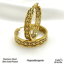 Load image into Gallery viewer, 18ct Gold Plated Maltese Cross Hypoallergenic Hoop Earrings Baroque Collection Waterproof