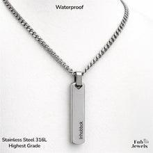 Load image into Gallery viewer, Stainless Steel 316L Yellow Gold Plated Engraved Inhobbok Tag Bar Pendant with Cuban Necklace Waterproof