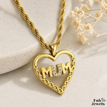 Load image into Gallery viewer, 18ct Gold Plated on Stainless Steel Mum Pendant Necklace with Inlaid Sparkling Cubic Zirconia