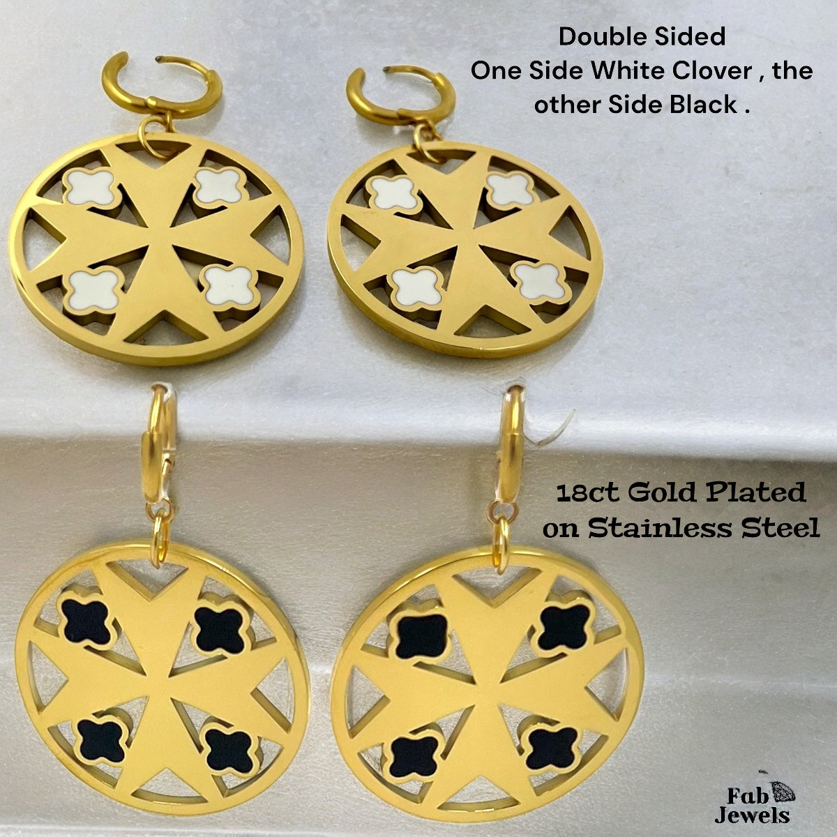 Yellow Gold Plated Stainless Steel Maltese Cross Clover Double