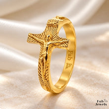 Load image into Gallery viewer, 18ct Gold Plated Stainless Steel 316L WaterProof Crucifix Cross Ring