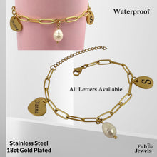 Load image into Gallery viewer, Charm Bracelet with Personalised Initial Including Maltese Cross Charm and Pearl Charm
