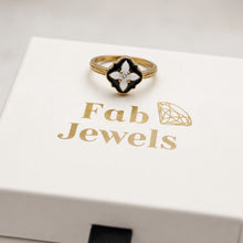 Load image into Gallery viewer, Midnight Bloom Flower Ring 18ct Gold Plated Stainless Steel 316L Waterproof
