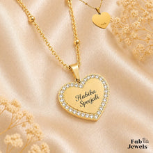 Load image into Gallery viewer, 18ct Gold Plated on Stainless Steel 316L ‘Habiba Specjali’ Heart Pendant with Inlaid Cubic Zirconia Necklace Included