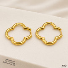 Load image into Gallery viewer, 18ct Gold Plated Stainless Steel 316L Hypoallergenic Clover Hoop Earrings
