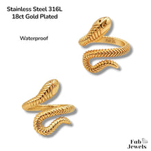 Load image into Gallery viewer, Stainless Steel 316l 18ct Gold Gold Plated Adjustable Snake Ring Waterproof