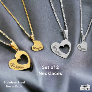 Stainless Steel Mother-Daughter Set of 2 Interlocking Heart Necklaces