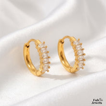 Load image into Gallery viewer, Hypoallergenic 18ct Gold Plated Stainless Steel 316L Hoop Earrings with Inlaid Cubic Zirconias