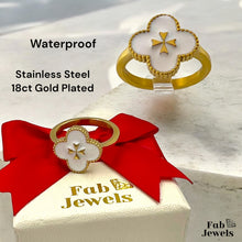 Load image into Gallery viewer, 18ct Gold Plated Stainless Steel White Clover Ring with Maltese Cross