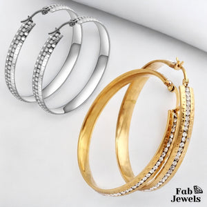 Stainless Steel Large Hoop Earrings Hypoallergenic with Sparkling Cubic Zirconia