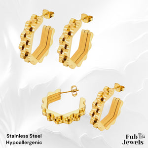 Gold Plated Stainless Steel Hypoallergenic Hoop Modern Earrings 3 Tone