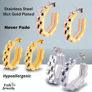 Gold Plated Stainless Steel Hypoallergenic Hoop Modern Earrings 3 Tone