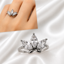 Load image into Gallery viewer, 18ct Gold Plated Stainless Steel  316L Lotus Glow Ring with Marquise Cut ICubic Zirconia Waterproof