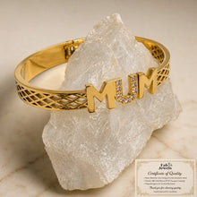 Load image into Gallery viewer, 18ct Gold Plated on Stainless Steel Mum Bangle with Inlaid Sparkling Cubic Zirconia