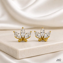 Load image into Gallery viewer, 18ct Gold Plated Stainless Steel 316L Lotus Glow Hypoallergenic Earrings with Marquise Cut Cubic Zirconia