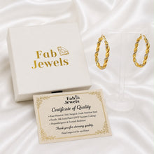 Load image into Gallery viewer, Stainless Steel 316L 18ct Gold Plated Hypoallergenic Twisted Cubic Zirconia Hoop Earrings