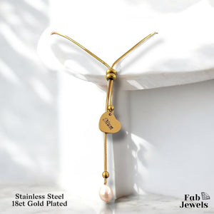 18ct Gold Plated Necklace  with Adjustable Drop Pearl Mum Nanna Pendant