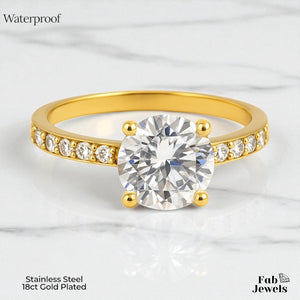 Highest Quality Gold Plated on Stainless Steel Solitaire Waterproof Ring Never Fade