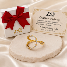 Load image into Gallery viewer, 18ct Gold Plated Stainless Steel  316L Open Halo Adjustable Ring with Inlaid Cubic Zirconia Waterproof