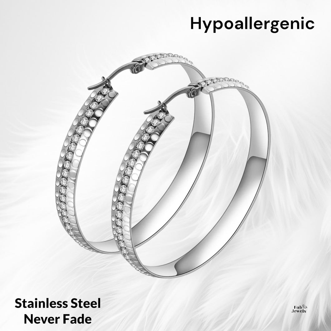 Stainless Steel Large Hoop Earrings Hypoallergenic with Sparkling Cubic Zirconia
