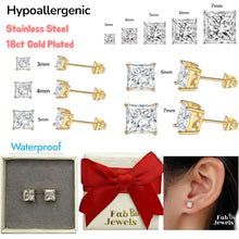 Load image into Gallery viewer, Stainless Steel Hypoallergenic Stud Square Cubic Zirconia Earrings