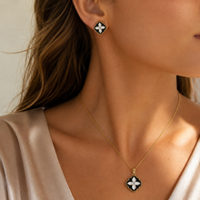 Load image into Gallery viewer, Midnight Bloom Flower Set 18ct Gold Plated Stainless Steel 316L Earrings and Necklace