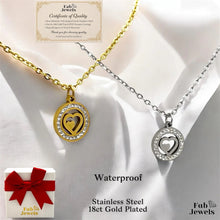 Load image into Gallery viewer, 18ct Gold Plated Waterproof Round Heart Pendant with Cubic Zirconia Stainless Steel Necklace
