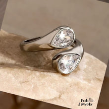 Load image into Gallery viewer, 18ct Gold Plated on Stainless Steel Adjustable Ring Waterproof with Drop Cubic Zirconia
