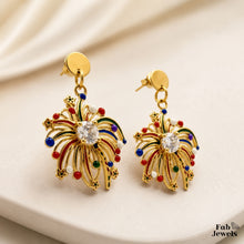 Load image into Gallery viewer, 18ct Gold Plated Stainless Steel 316L Hypoallergenic Fireworks Dangling Earrings ‘il-Murtali’