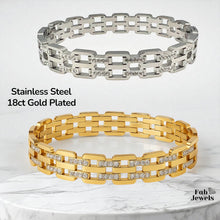 Load image into Gallery viewer, 18ct Yellow Gold Plated Stainless Steel Stylish Bangle with Cubic Zirconia