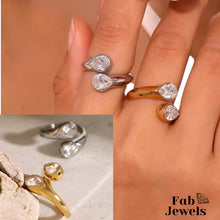 Load image into Gallery viewer, 18ct Gold Plated on Stainless Steel Adjustable Ring Waterproof with Drop Cubic Zirconia
