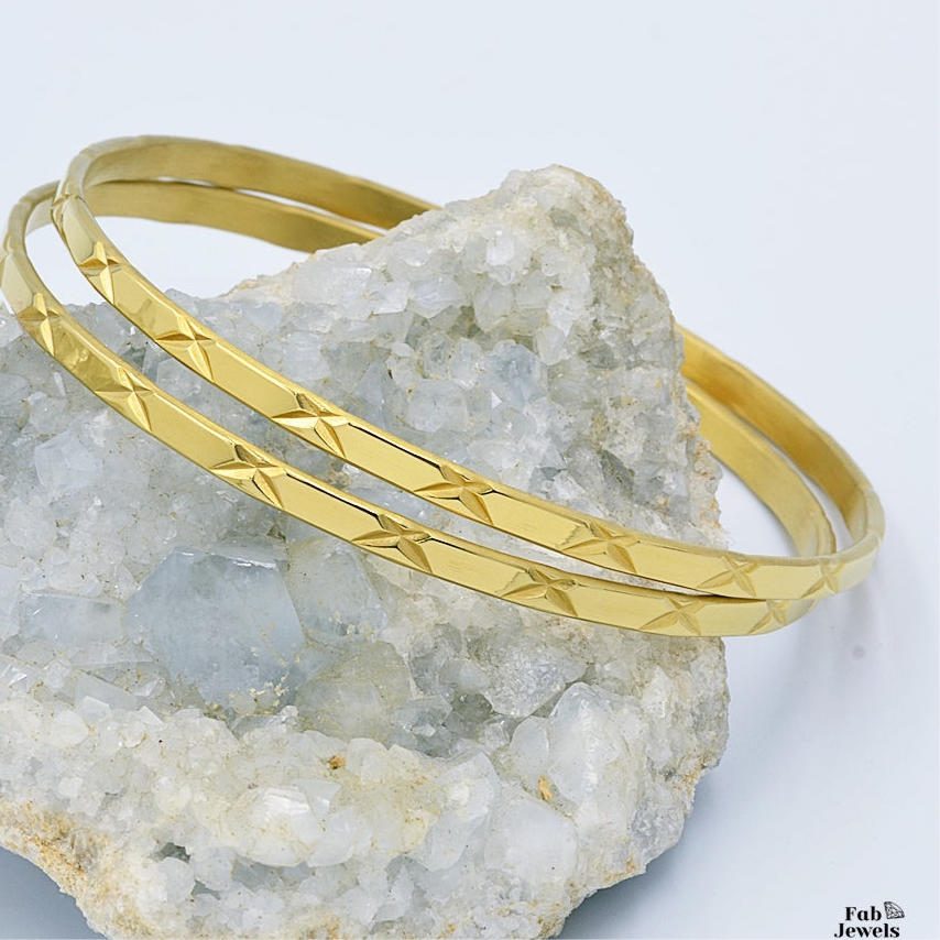 Yellow Gold Rose Gold Stainless Steel Fili Bangles Set of 2