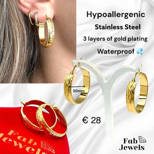 Highest Quality Gold Plated Stainless Steel Hypoallergenic Hoop Loop Earrings Waterproof