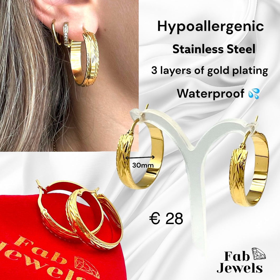 Highest Quality Gold Plated Stainless Steel Hypoallergenic Hoop Loop Earrings Waterproof