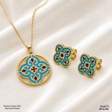 Load image into Gallery viewer, Maduma Gold Plated on Stainless Steel 316L Maltese Cross Tile Set Pendant Necklace Matching Stud Earrings